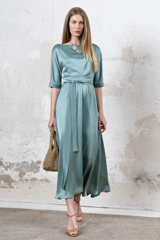 VESTIDO LARGO ESCOTE BARCO VERDE AGUA