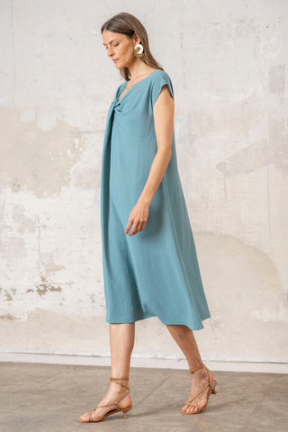 VESTIDO NUDO LATERAL VERDE AGUA