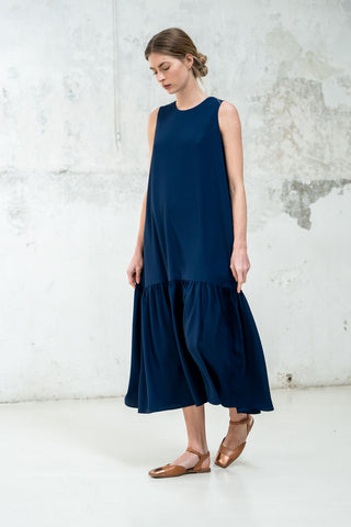 VESTIDO LARGO VOLANTE MARINO