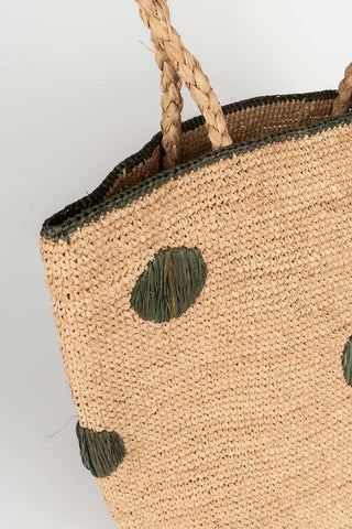 Bolso Bréval rafia con lunares verde oliva