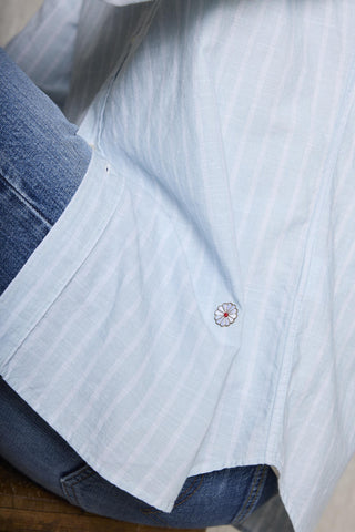 Koike blue shirt with white stripe